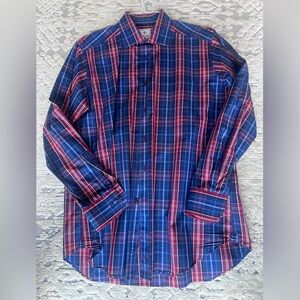 David Donahue Blue and Burgundy Plaid Button-Down Shirt
